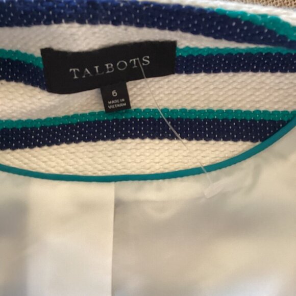 Talbots Striped Fringe Trim Jacket Size 6 Long Sleeve Blue & White Coat - Picture 2 of 7